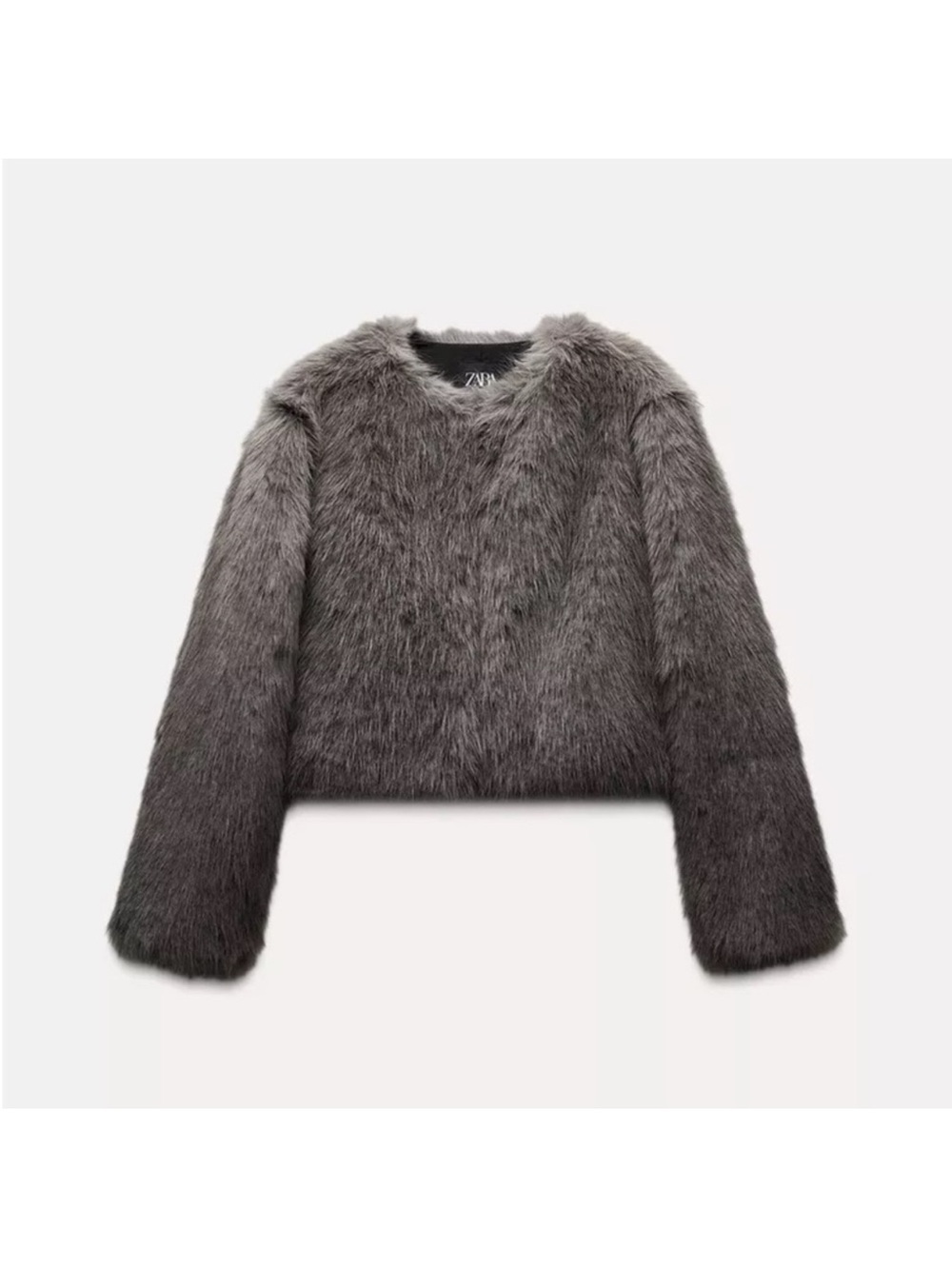 NWT Zara Cropped Fur Jacket Gray XS 6318/024